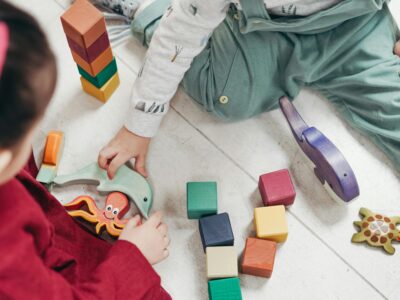 Toddlers playing with toys